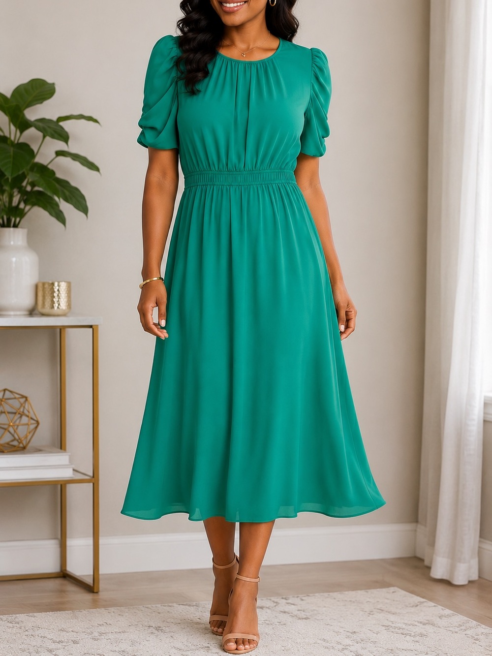 London Style Collection Midi Dress | Size 10 | Emerald Green